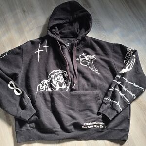 Rue21 Black Hoodie with White Graphic Designs